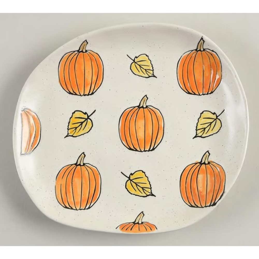Jamie Repeat Pumpkin Fall Leaf Dinner Plate Spectrum Designz Pottery 10.5”